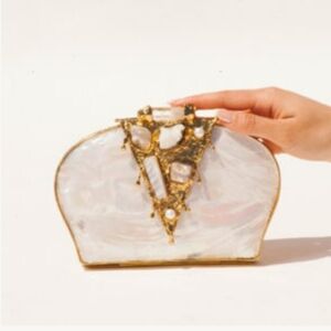 RAMLA La Perle Mother-of-Pearl Shell Clutch | Gold Hardware | New | $495 MSRP